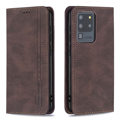 Leather Case Stands Flip Cover Holder B15F for Samsung Galaxy S20 Ultra Brown