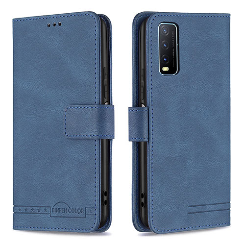 Leather Case Stands Flip Cover Holder B15F for Vivo Y20s Blue