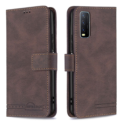 Leather Case Stands Flip Cover Holder B15F for Vivo Y20s Brown