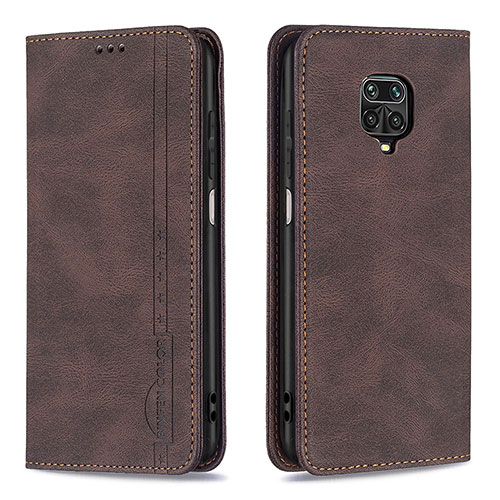 Leather Case Stands Flip Cover Holder B15F for Xiaomi Redmi Note 9 Pro Max Brown