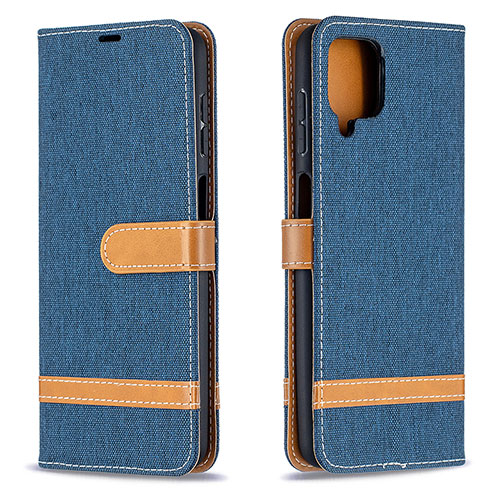 Leather Case Stands Flip Cover Holder B16F for Samsung Galaxy A12 Nacho Navy Blue