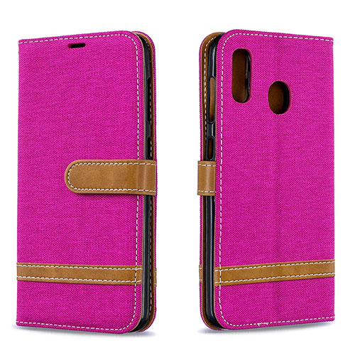 Leather Case Stands Flip Cover Holder B16F for Samsung Galaxy A20 Hot Pink