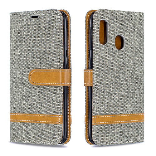 Leather Case Stands Flip Cover Holder B16F for Samsung Galaxy A20e Gray