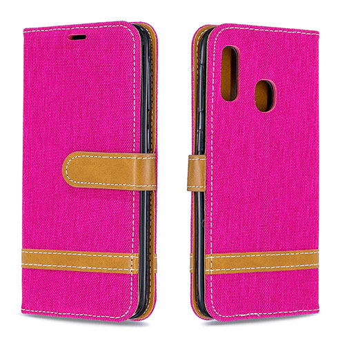 Leather Case Stands Flip Cover Holder B16F for Samsung Galaxy A20e Hot Pink