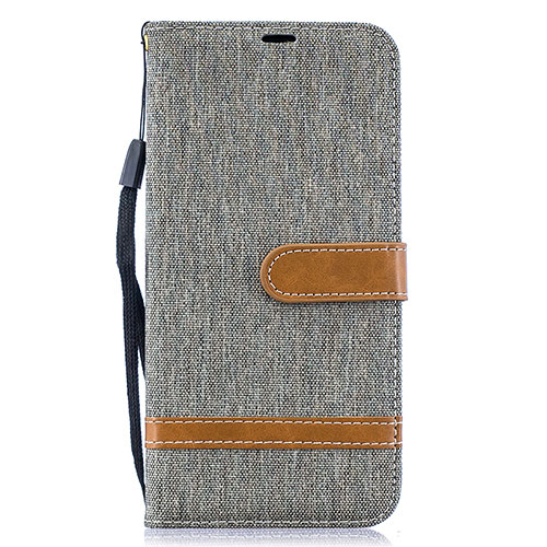 Leather Case Stands Flip Cover Holder B16F for Samsung Galaxy A50S Gray