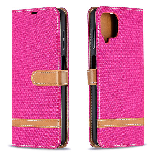 Leather Case Stands Flip Cover Holder B16F for Samsung Galaxy F12 Hot Pink