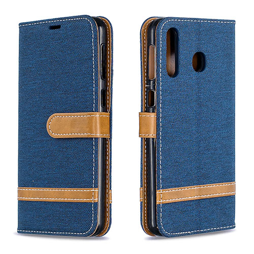 Leather Case Stands Flip Cover Holder B16F for Samsung Galaxy M30 Navy Blue
