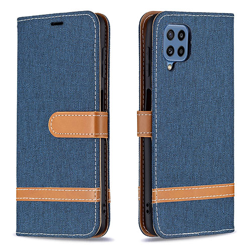 Leather Case Stands Flip Cover Holder B16F for Samsung Galaxy M32 4G Navy Blue