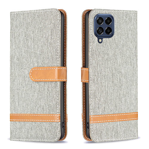 Leather Case Stands Flip Cover Holder B16F for Samsung Galaxy M53 5G Gray