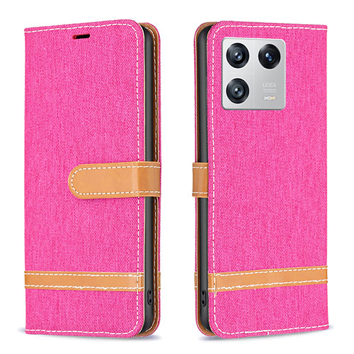 Leather Case Stands Flip Cover Holder B16F for Xiaomi Mi 13 5G Hot Pink