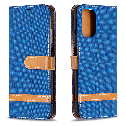 Leather Case Stands Flip Cover Holder B16F for Xiaomi Redmi Note 10 4G Blue