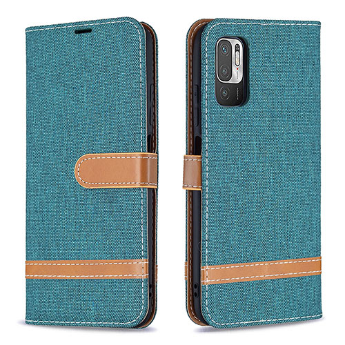 Leather Case Stands Flip Cover Holder B16F for Xiaomi Redmi Note 10 5G Green