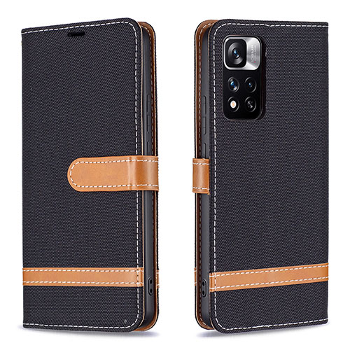 Leather Case Stands Flip Cover Holder B16F for Xiaomi Redmi Note 11 Pro+ Plus 5G Black