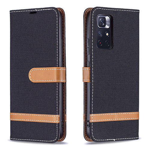 Leather Case Stands Flip Cover Holder B16F for Xiaomi Redmi Note 11S 5G Black