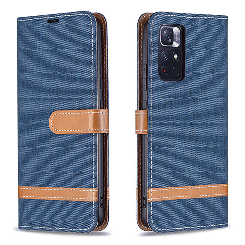 Leather Case Stands Flip Cover Holder B16F for Xiaomi Redmi Note 11S 5G Navy Blue