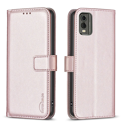 Leather Case Stands Flip Cover Holder B17F for Nokia C210 Rose Gold