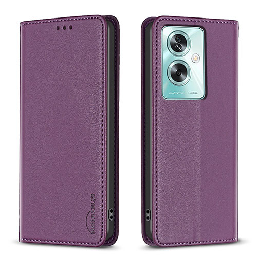 Leather Case Stands Flip Cover Holder B17F for Oppo A79 5G Purple