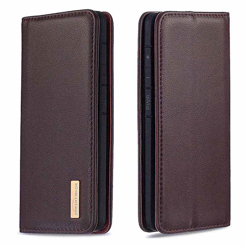 Leather Case Stands Flip Cover Holder B17F for Samsung Galaxy A10 Brown