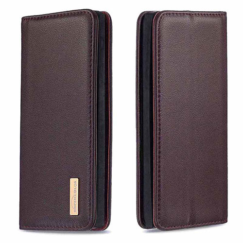 Leather Case Stands Flip Cover Holder B17F for Samsung Galaxy Note 10 5G Brown
