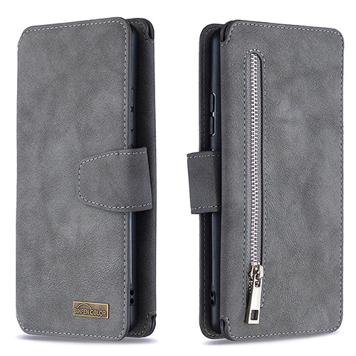 Leather Case Stands Flip Cover Holder B18F for Samsung Galaxy M80S Gray