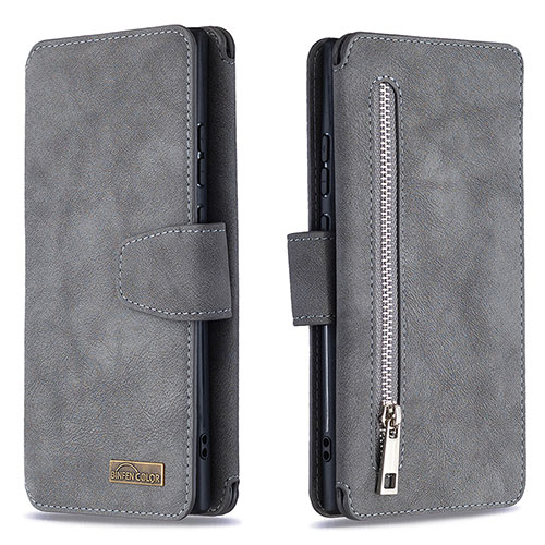 Leather Case Stands Flip Cover Holder B18F for Samsung Galaxy Note 20 Ultra 5G Gray