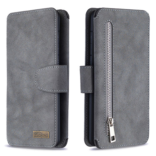 Leather Case Stands Flip Cover Holder B18F for Samsung Galaxy S20 Plus 5G Gray
