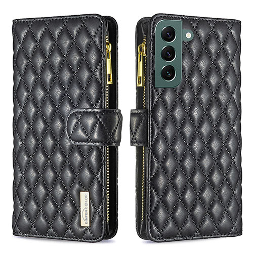 Leather Case Stands Flip Cover Holder BF1 for Samsung Galaxy S22 5G Black