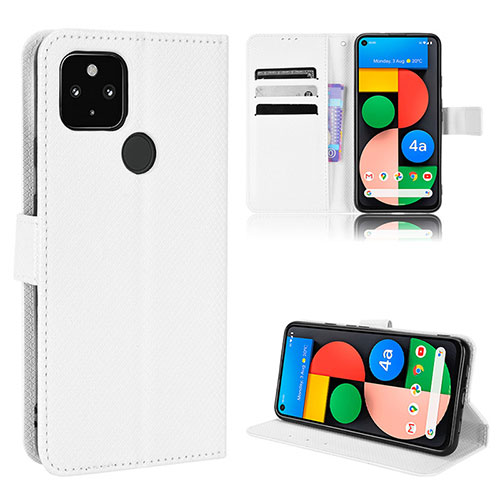 Leather Case Stands Flip Cover Holder BY1 for Google Pixel 4a 5G White