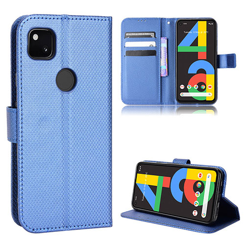 Leather Case Stands Flip Cover Holder BY1 for Google Pixel 4a Blue