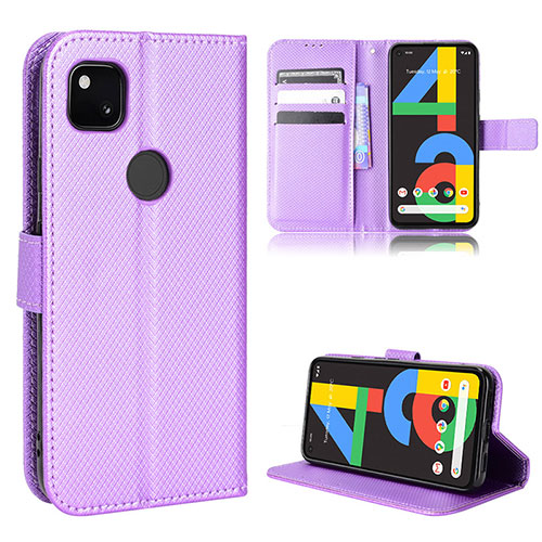 Leather Case Stands Flip Cover Holder BY1 for Google Pixel 4a Purple