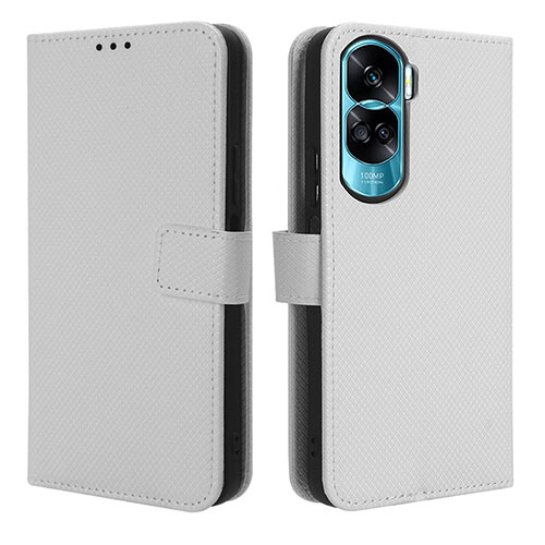 Leather Case Stands Flip Cover Holder BY1 for Huawei Honor 90 Lite 5G White