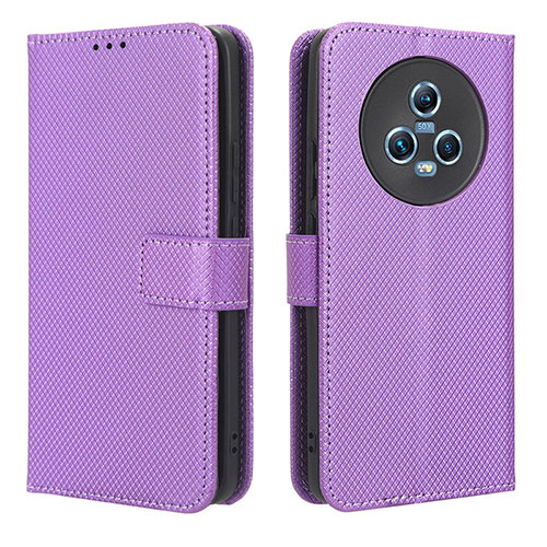 Leather Case Stands Flip Cover Holder BY1 for Huawei Honor Magic5 5G Purple