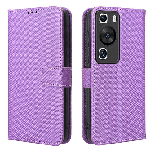 Leather Case Stands Flip Cover Holder BY1 for Huawei P60 Pro Purple