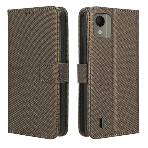 Leather Case Stands Flip Cover Holder BY1 for Nokia C110 Brown