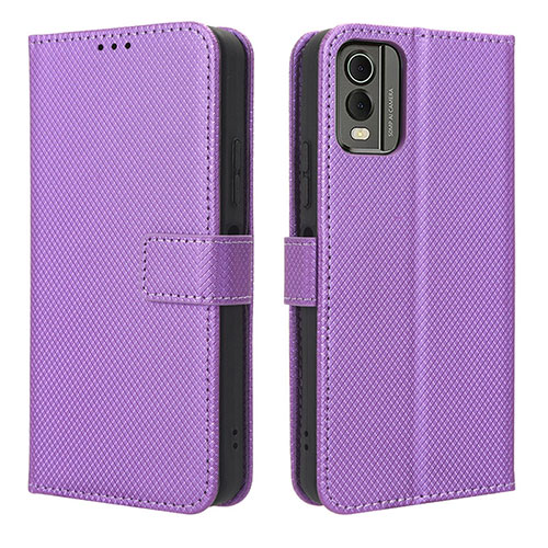 Leather Case Stands Flip Cover Holder BY1 for Nokia C32 Purple