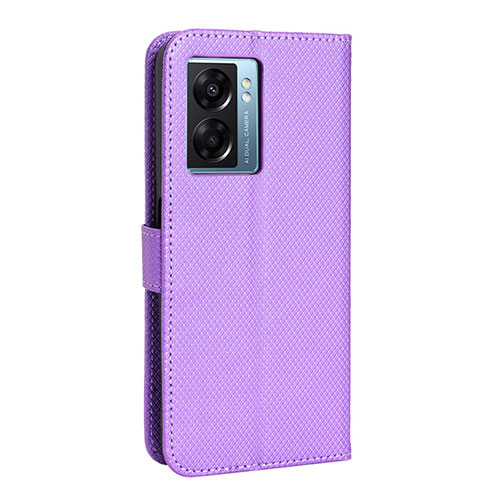 Leather Case Stands Flip Cover Holder BY1 for Oppo A56S 5G Purple