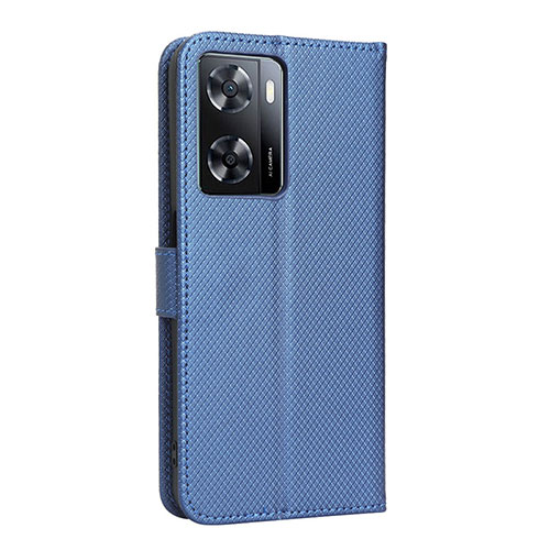 Leather Case Stands Flip Cover Holder BY1 for Oppo A57 4G Blue
