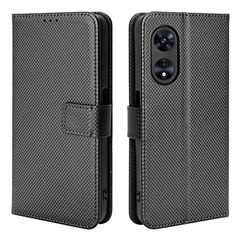 Leather Case Stands Flip Cover Holder BY1 for Oppo A58x 5G Black