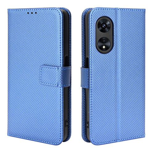 Leather Case Stands Flip Cover Holder BY1 for Oppo A58x 5G Blue