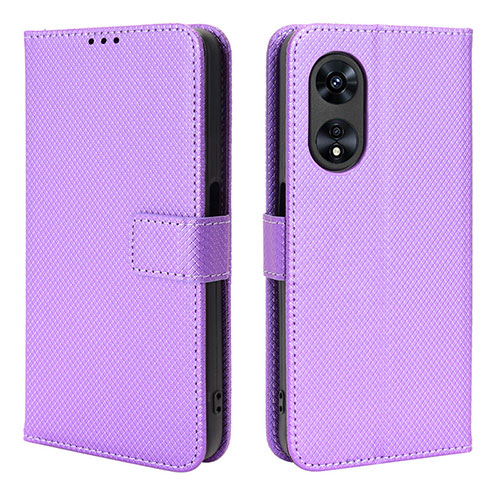 Leather Case Stands Flip Cover Holder BY1 for Oppo A78 5G Purple