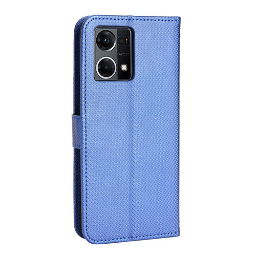 Leather Case Stands Flip Cover Holder BY1 for Oppo Reno7 4G Blue