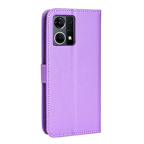Leather Case Stands Flip Cover Holder BY1 for Oppo Reno7 4G Purple
