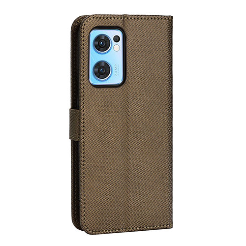 Leather Case Stands Flip Cover Holder BY1 for Oppo Reno7 5G Brown