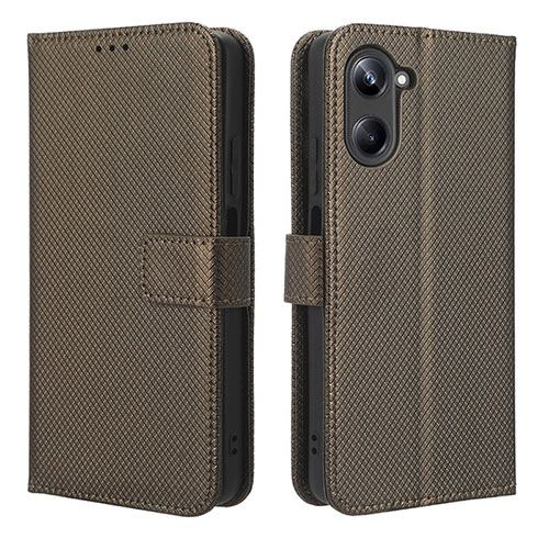 Leather Case Stands Flip Cover Holder BY1 for Realme 10 4G Brown