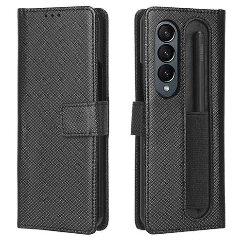 Leather Case Stands Flip Cover Holder BY1 for Samsung Galaxy Z Fold3 5G Black