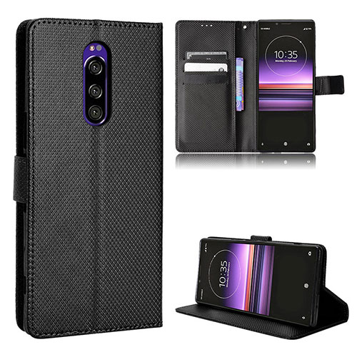 Leather Case Stands Flip Cover Holder BY1 for Sony Xperia 1 Black