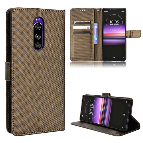 Leather Case Stands Flip Cover Holder BY1 for Sony Xperia 1 Brown