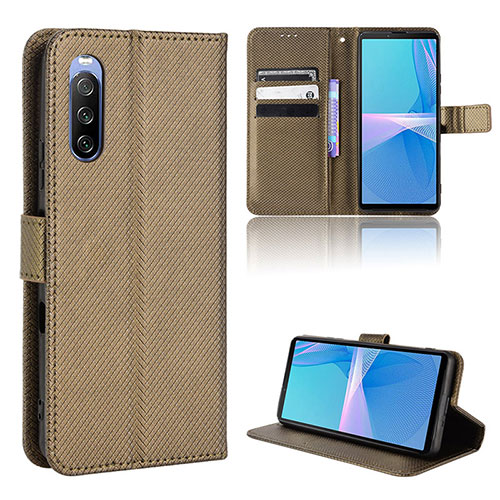 Leather Case Stands Flip Cover Holder BY1 for Sony Xperia 10 III Brown