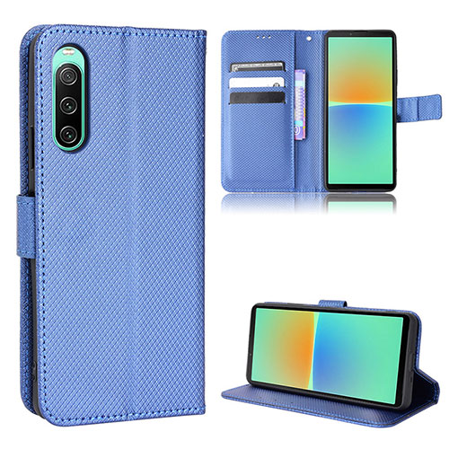 Leather Case Stands Flip Cover Holder BY1 for Sony Xperia 10 V Blue