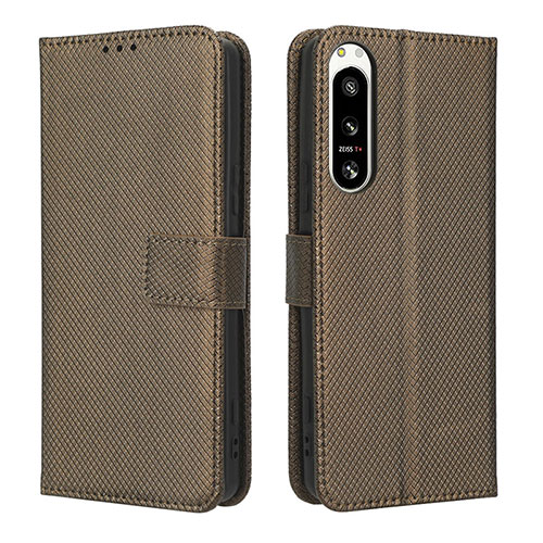 Leather Case Stands Flip Cover Holder BY1 for Sony Xperia 5 IV Brown
